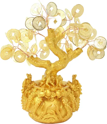 Miniatura 2 de Árbol de monedas de fortuna de oro de Feng Shui de 7 pulgadas en Dragon Pot Bonsái Decoración para el hogar Riqueza bendición regalo (D13455)