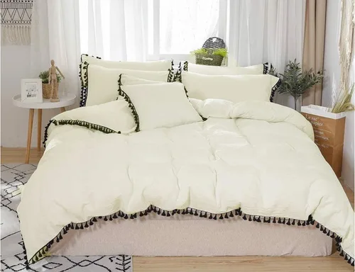 Miniatura 24 de Edredón hippie puro con borlas para dormitorio, manta bohemia con flecos indios, funda de edredón de algodón para mujer con fundas de almohada