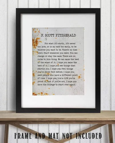 Miniatura 8 de F. Scott Fitzgerald - Por lo que vale la pena - Fondo de aspecto metálico - Impresión de página de libro de tipografía sin marco de 11x14 - Gran