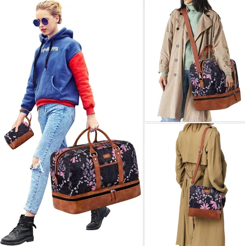 Miniatura 53 de IBFUN Bolsas de fin de semana para mujer, bolsa grande de lona para viaje, bolsa de viaje con compartimento para zapatos, 21 pulgadas, juego de 3