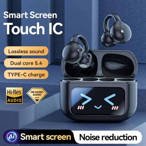 Miniatura 2 de Auriculares abiertos con clip para la oreja, auriculares inalámbricos Bluetooth 5.4, auriculares deportivos con pantalla táctil LED inalámbrica