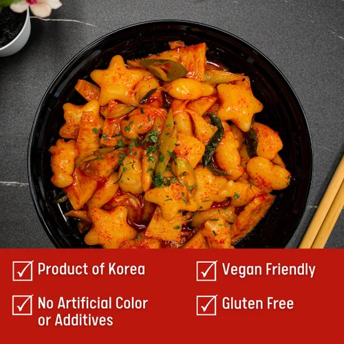 Miniatura 5 de Pastel de arroz coreano, Tteokbokki, divertido formato y masticable, 1 paquete (2 paquetes individuales) Vegano, sin OMG, sin gluten, fácil
