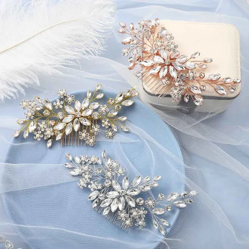 Miniatura 6 de Catery Peines de pelo de cristal para novias, accesorios de flores para novias y mujeres, paquete de 1 (plateado)