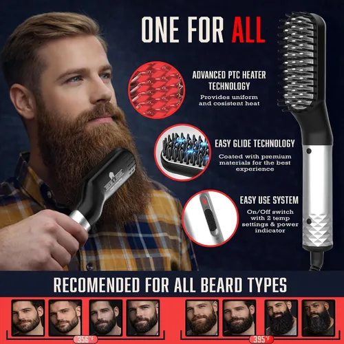 Miniatura 3 de Kit de aseo alisador de barba para hombres, kit de crecimiento de barba, lavado, cepillo y peine, aceite de crecimiento sin perfume, bálsamo de Negro