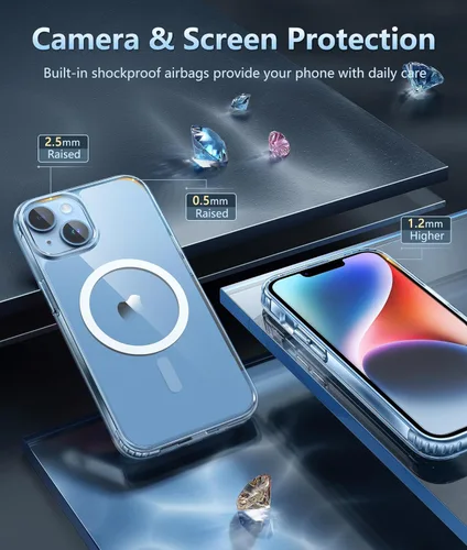 Miniatura 510 de FNTCASE Funda para iPhone 13 Pro-Max: Fundas magnéticas transparentes compatibles con Magsafe Slim anti amarillamiento protección contra caídas