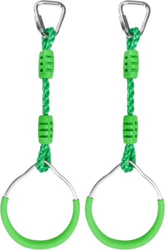 Conjunto de juego de trapecio y anillo de obstáculos de ninja de la jungla, 2 piezas de anillos de gimnasia verdes para fitness, barras colgantes