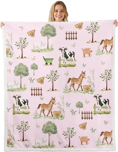 Miniatura 9 de Erosebridal - Mantas de bebé unisex para niños y niñas, mantas de guardería de animales de granja de minky 40x50, manta sherpa con diseño de tractor