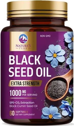 Cápsulas de aceite de semilla negra de 1000 mg por porción, el mejor aceite de semilla de comino, aceite puro de semillas negras de Nigella sativa y