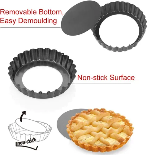 Miniatura 3 de Mini sartenes para tartas, antiadherentes de 4 pulgadas, mini sartén para quiche con parte inferior extraíble, juego de 6 (4 pulgadas)