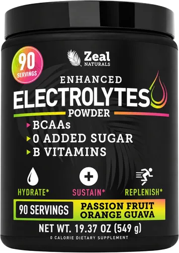 Miniatura 11 de Zeal Electrolyte Powder - 90 porciones Polvo de electrolitos Keto Cero azúcar, BCAA, vitaminas B Potasio, zinc, magnesio Bebida