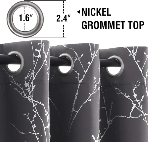 Miniatura 3 de H.VERSAILTEX Cortinas opacas para dormitorio, con estampado de ramas de árbol, con aislamiento térmico y ojales, cortinas de ventana gruesas y Gris