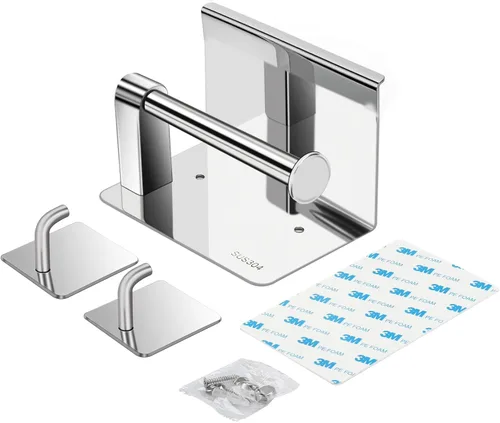 Miniatura 3 de Portarrollos de papel higiénico autoadhesivo o atornillado con estante para teléfono, soporte para rollos de papel higiénico de acero inoxidable SUS