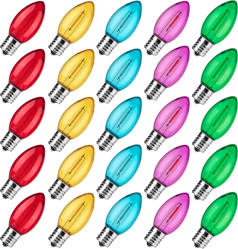 Miniatura 9 de Brightown - Paquete de 25 bombillas LED C9 para Navidad, bombillas LED de plástico C9 irrompibles de color blanco cálido de repuesto para luces
