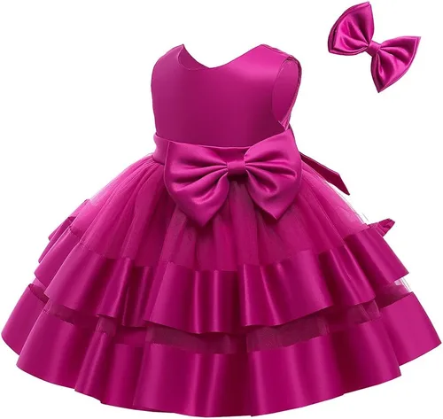 Miniatura 3 de 3M-6T Vestido de fiesta de tul con volantes y encaje sin espalda para niña pequeña