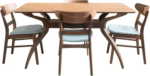 Miniatura 10 de Christopher Knight Home Idalia - Juego de comedor rectangular de patas curvas, juego de 5 piezas, nogal natural y gris oscuro