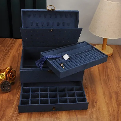 Miniatura 5 de GYJOYERO Joyero organizador de aretes de joyería para mujeres y niñas 4 capas con cajones collares anillos relojes vitrina almacenamiento