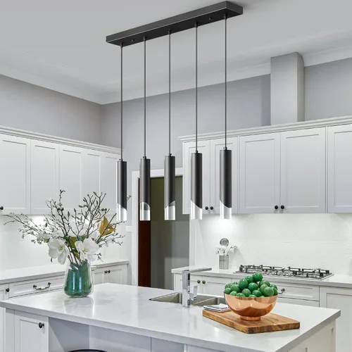 Miniatura 2 de Lámpara colgante moderna de 5 luces para isla de cocina, regulable, LED, negro, mini luces colgantes, comedor, cocina, iluminación colgante ajustable