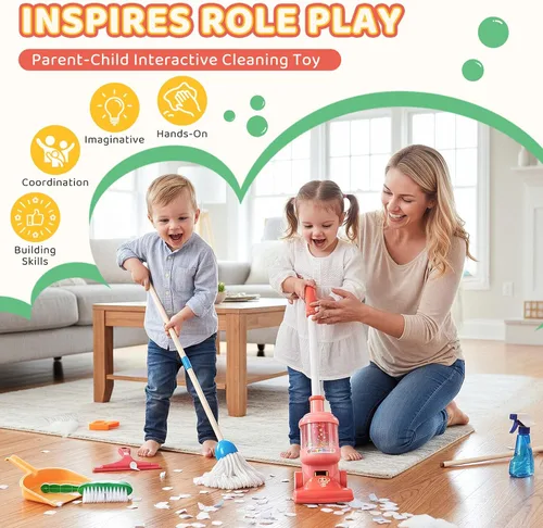 Miniatura 4 de Meland Juego de limpieza para niños, 8 piezas de escoba y aspiradora de juguete, juguetes de limpieza de casa para niños, regalo de cumpleaños