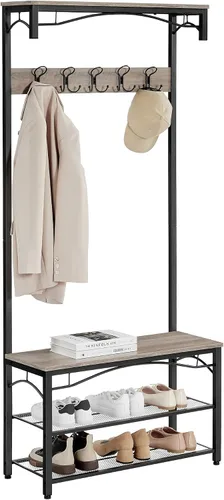 Miniatura 8 de VASAGLE - Banco para zapatos, estante de almacenamiento de 3 niveles para entrada, pasillo, sala de estar, muebles de acento industrial con marco