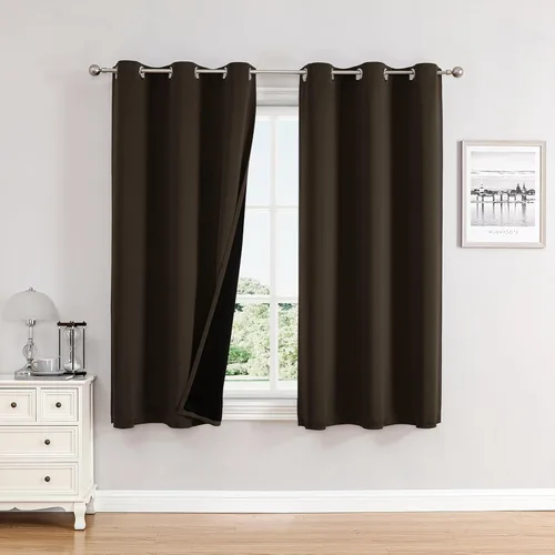 Miniatura 95 de ChrisDowa - Cortinas 100% opacas, para dormitorio, con forro negro, 2 capas gruesas, aislamiento térmico y ojales, 63 pulgadas de largo, juego de 2