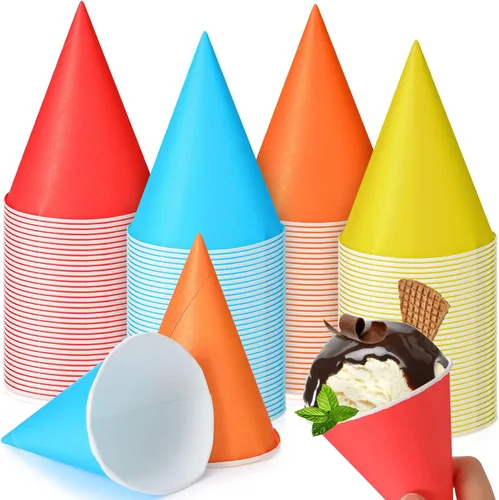 Miniatura 9 de Eaasty 300 tazas de cono de nieve desechables de 4.5 onzas, conos de cono de nieve de colores, a prueba de fugas, cono de nieve para aguanieve
