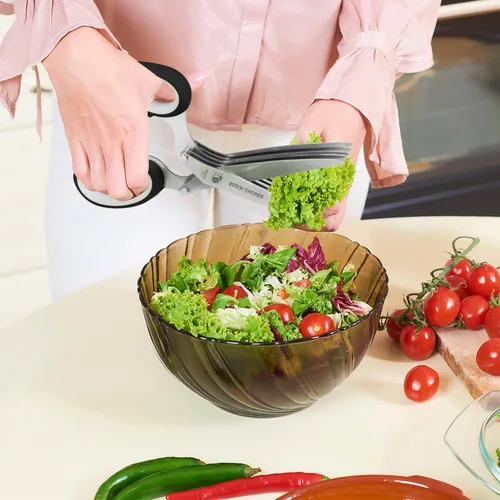 Miniatura 3 de KitchShears - Tijeras de hierbas con 5 cuchillas y cubierta, cortador de hierbas de acero inoxidable de alta calidad para hierbas de cocina