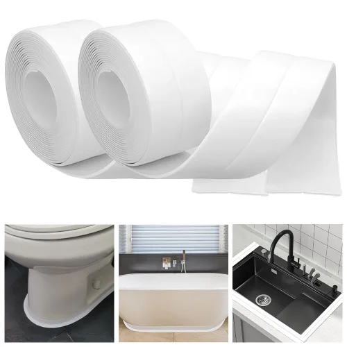 Miniatura 9 de 2 rollos de cinta autoadhesiva para calafatear, impermeable, para baño, tira selladora de calafateo blanca, papel tapiz para despegar y pegar