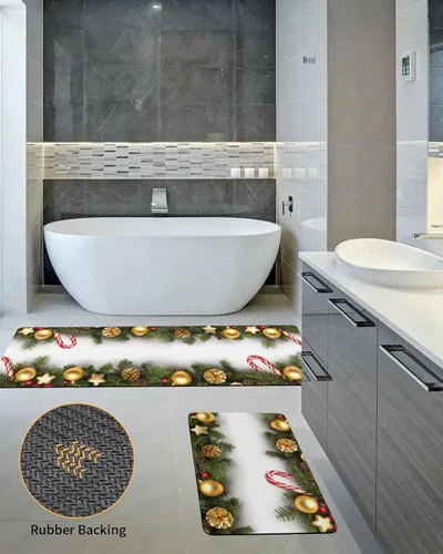 Miniatura 5 de Tapete de baño de Navidad para bañera, antideslizante, de secado rápido y absorbente, tierra de diatomeas, fregadero, dormitorio, cocina, lavable