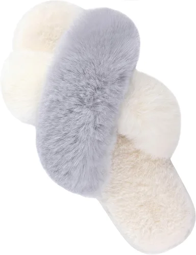 Miniatura 10 de Parlovable - Pantuflas mullidas para mujer con banda cruzada cómodas, zapatillas de casa de espuma viscoelástica con punta abierta, regalos