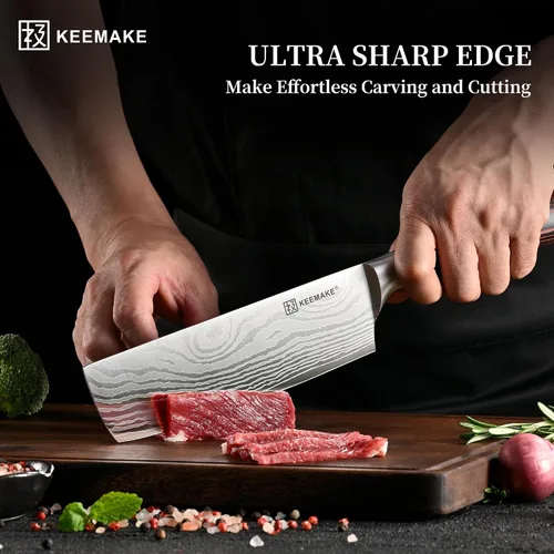 Miniatura 2 de Cuchillo Nakiri KEEMAKE para carne: Cuchillo de chef de cocina de 7 pulgadas, extremadamente afilado para cortar verduras, cuchillos de cocina