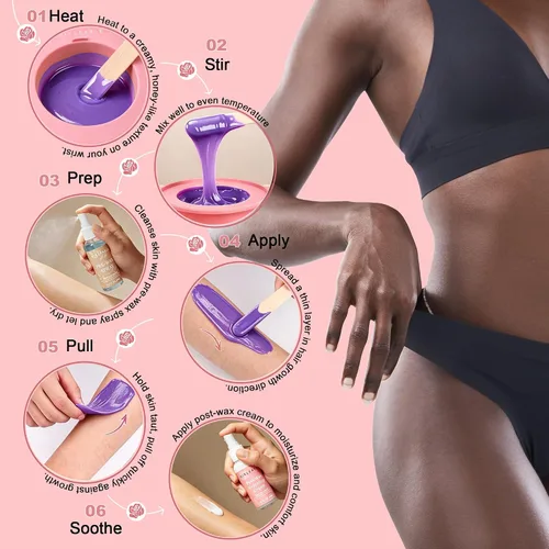 Miniatura 7 de GIRLEARLE Black and Pink Digital Waxing Kit for Women and Men Sensitive Skin, Nose&Ear Wax Kit Hair Removal at Home with Wax Beads & Silicone Pot