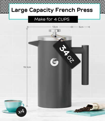 Miniatura 3 de Coffee Gator cafetera a presión SS, Gris plomizo