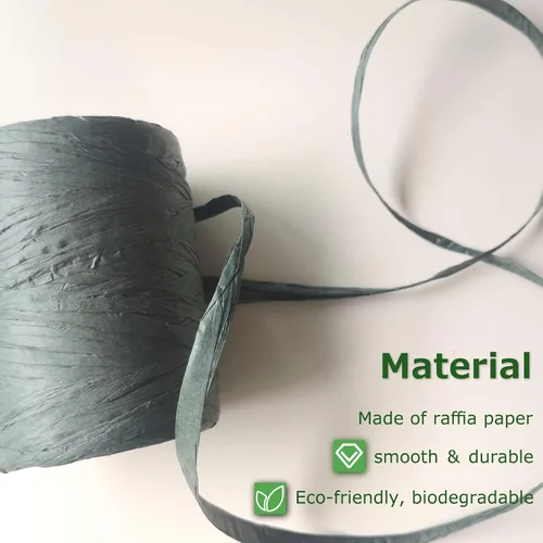 Miniatura 6 de Cinta de papel de rafia para envolver regalos/decoración de bricolaje, 328 pies 1 rollo (verde oscuro)