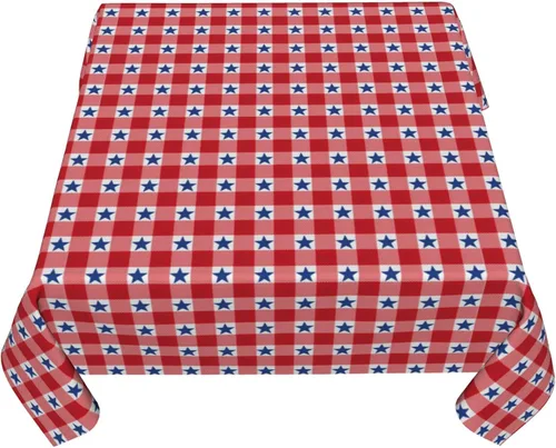 Miniatura 4 de 4th of July Tablecloth Square 60x60 Inch,Red White Buffalo Plaid Check Blue Patriotic Stars Table Cloth,Stain Resistance Polyester Independence Day