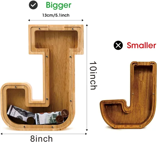 Miniatura 4 de Alcancía de madera con letras para niños, niñas y adultos, 10 pulgadas, grande, 26 letras, irrompible, caja de dinero, con calcomanía de bricolaje