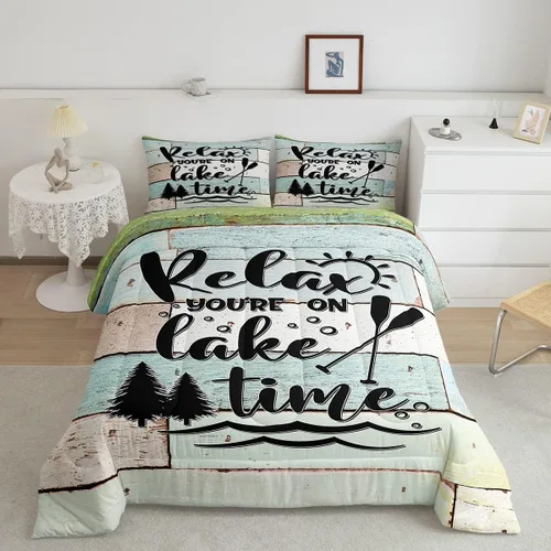 Miniatura 47 de Lake House - Juego de edredón tamaño individual, juego de ropa de cama rústica de granja vieja de 2 piezas para niños, adolescentes y adultos