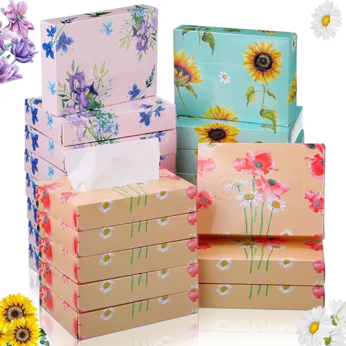 TaoBary 24 paquetes de flores pequeñas cajas de pañuelos faciales para automóvil, paquetes de pañuelos desechables de pañuelos, cubos de pañuelos