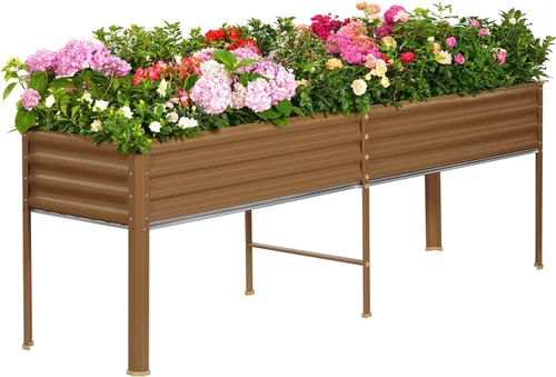 Miniatura 13 de Land Guard Cama de jardín elevada de metal ovalada galvanizada con patas para verduras (beige)