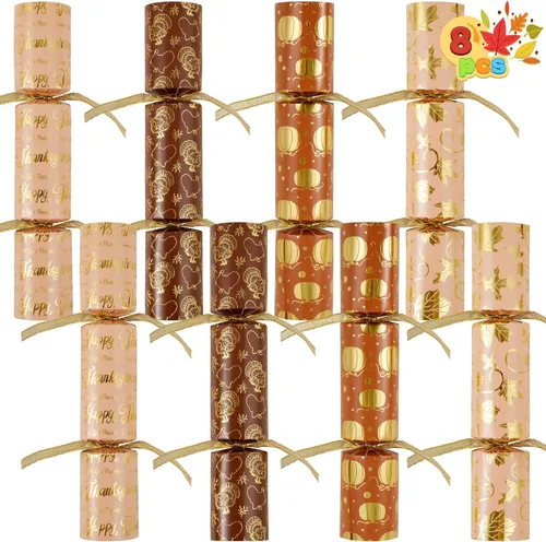 JOYIN Paquete de 8 recuerdos de fiesta de Acción de Gracias sin broches de presión, juegos de fiesta de Acción de Gracias estilo dorado para