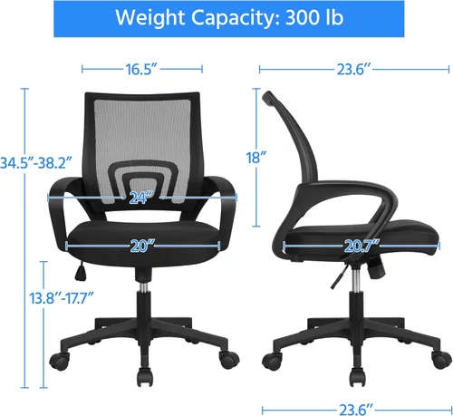 Miniatura 3 de Yaheetech Silla de oficina de malla con respaldo medio, ajustable, ergonómica, silla de trabajo para computadora, giratoria rodante con soporte
