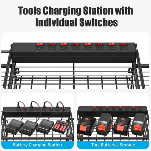 Miniatura 2 de CCCEI Organizador de herramientas eléctricas negro para montaje en pared, herramientas grandes y estante de almacenamiento de batería, estación
