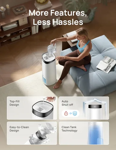 Miniatura 7 de DREO Humidificador inteligente de 16 L para habitación grande, 1000 pies cuadrados, humidificadores de aire de niebla fría de 130 horas para Blanco