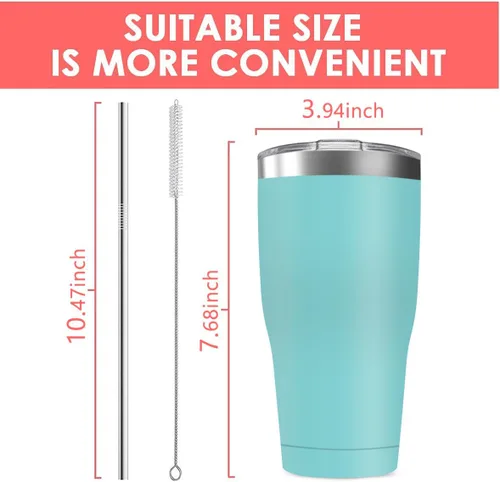 Miniatura 3 de Paquete de 8 vasos de acero inoxidable de 30 onzas a granel reutilizables con tapa, taza de café con recubrimiento de polvo de doble pared