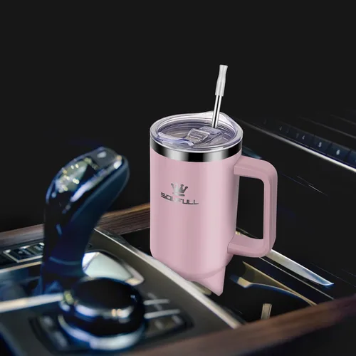 Miniatura 8 de Vaso de 40 onzas con asa y tapa con popote, taza de café de viaje 100% a prueba de fugas, taza aislada de acero inoxidable para bebidas calientes