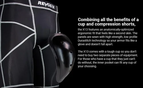 Miniatura 5 de Revgear Pantalón corto de compresión X13 y copa, gran protección para todas las artes marciales, diseño de bolsillo interior invisible para copa