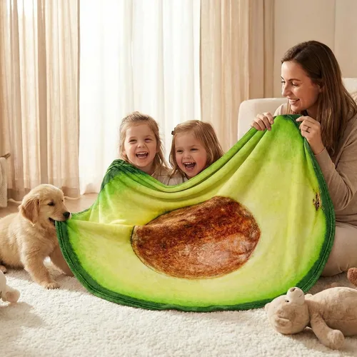 Miniatura 3 de Vessia - Manta de lana con diseño de aguacate (verde), manta graciosa y realista de comida para adultos y niños, 300 GSM, manta novedosa con frutas
