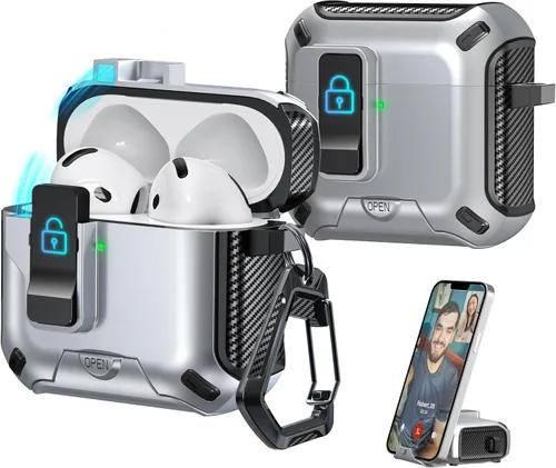 Miniatura 115 de R-fun - Funda para audífonos compatible con AirPods de 4.ª generación 2024, cubierta protectora de expulsión automática a prueba de caídas, puerto