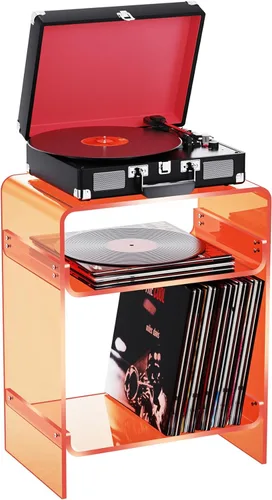Miniatura 8 de Mesa para tocadiscos de acrílico con estante de almacenamiento, mesa auxiliar transparente para noche (verde, grande)