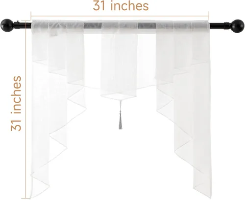 Miniatura 2 de PearAge Cortinas traslúcidas con cenefa para sala de estar, cenefa para ventanas de granja, cortinas festoneadas a medida con bolsillo para barra