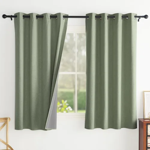 Miniatura 46 de PONY DANCE Juego de 2 paneles de cortinas de cocina beige de 45 pulgadas de largo, cortinas de lino 100% opacas para ventana pequeña, cortinas